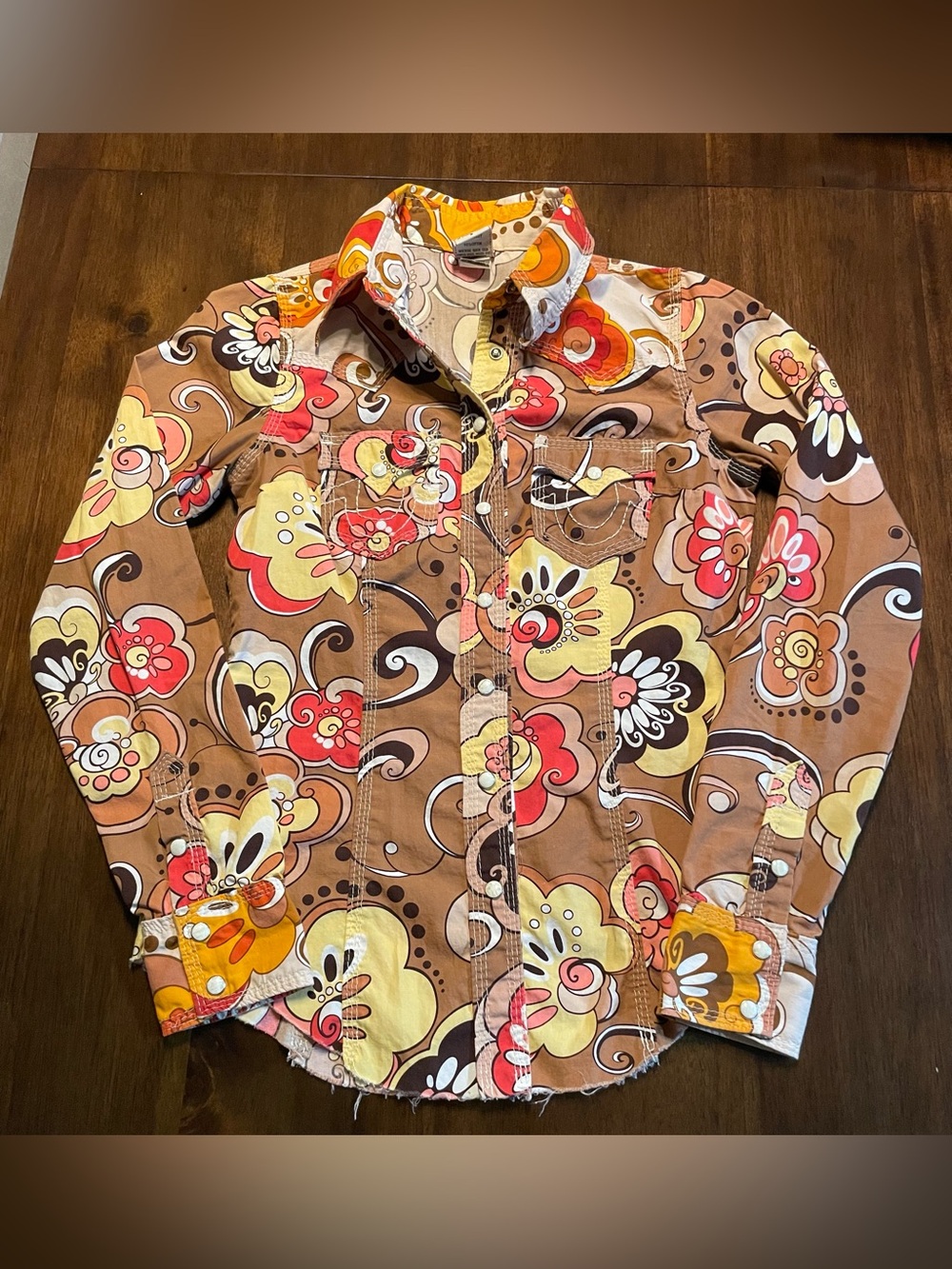 True Religion VTG Pearl Snap Shirt Long Sleeve Y2K Western Rodeo Orange/Red S